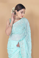 Georgette Embroidered Saree With Zari Thread Work