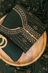 Chinon Embroidered Unstitched Suit With Dupatta
