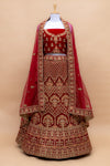 Maroon Velvet Lehenga Set With Net Dupatta