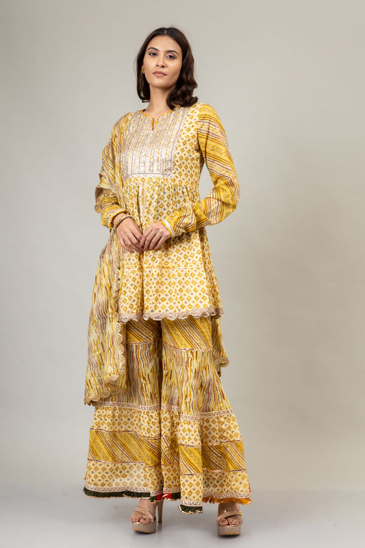 Cotton Kurti And Sharara With Cotton Dupatta