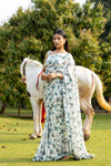 White Net Embroidered Saree With Unstitched Blouse