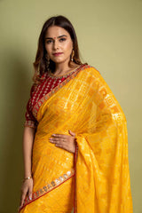 Chiffon Embroidered Saree With Digital Print & Patola Print