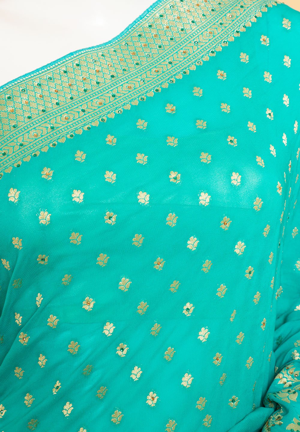 Khaddi Georgette Woven Saree With Swarovski Embroidery Work freeshipping - Panna Sarees