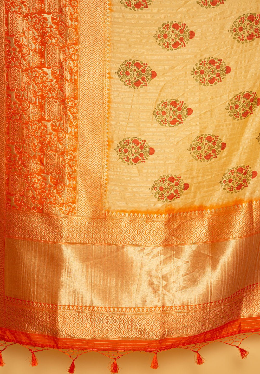 Pure Cotton Maheswari Block Printed Indian Banarasi Woven Saree - Panna Sarees