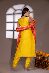 Chanderi Cotton Readymade Suit With Chiffon Dupatta