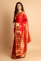 South Indian Handloom Saree With Woven Zari