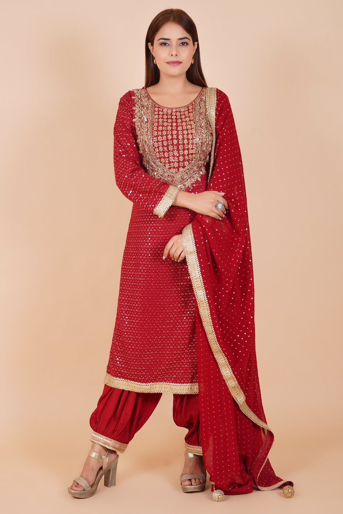 Georgette Embroidered Readymade Suit With Georgette Dupatta