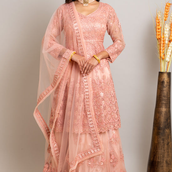 Net Lehenga Set And Net Dupatta With Thread Work, Zarkan Work, Gotta Patti & Stone Work freeshipping - Panna Sarees