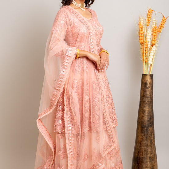 Net Lehenga Set And Net Dupatta With Thread Work, Zarkan Work, Gotta Patti & Stone Work freeshipping - Panna Sarees