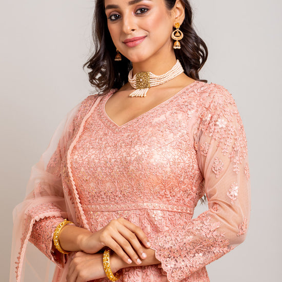 Net Lehenga Set And Net Dupatta With Thread Work, Zarkan Work, Gotta Patti & Stone Work freeshipping - Panna Sarees
