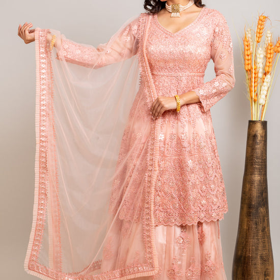 Net Lehenga Set And Net Dupatta With Thread Work, Zarkan Work, Gotta Patti & Stone Work freeshipping - Panna Sarees