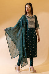 Chanderi Cotton Readymade Suit With Cotton Dupatta