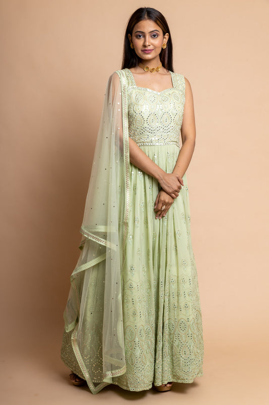 Georgette Floor Length Readymade Suit With Net Dupatta