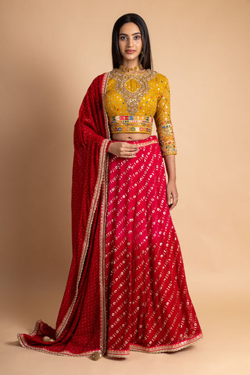 Maroon Georgette Lehenga Set With Readymade Blouse