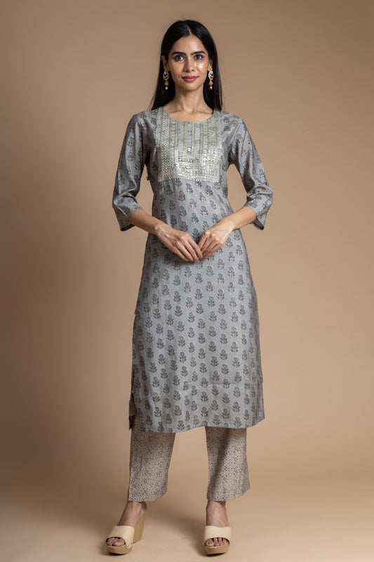 Cotton Kurti And Pant With Sequence Work